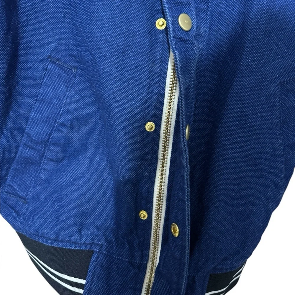 Zara Man Blue Denim Varsity Bomber Jacket Size Medium
